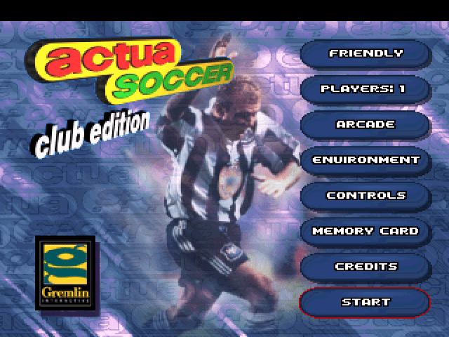 Actua Soccer title screen for Playstation